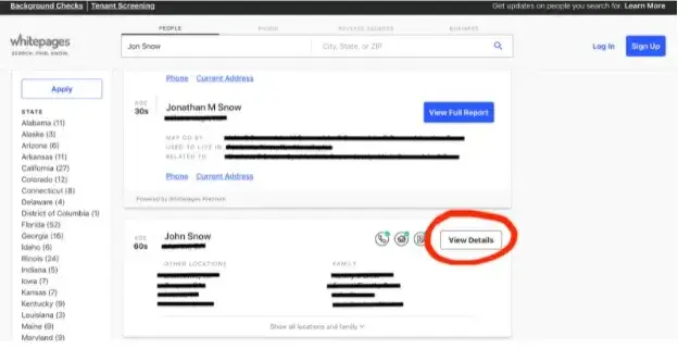 Whitepages listings