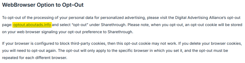 Sharethrough WebBrowser Option to Opt-Out