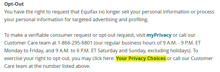 TheWorkNumber opt out information and link to "Your Privacy Choices"